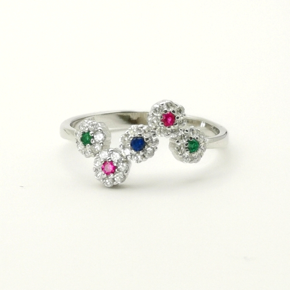 Sterling Silver Cz Spring Flowers Ring Size 8